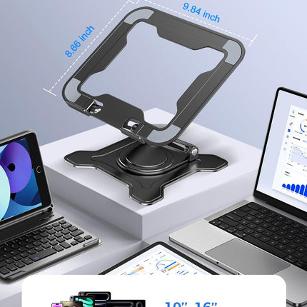 360° Rotating Laptop Stand for Desk, Metal Foldable Laptop Riser,Black