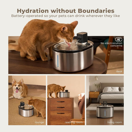 Wireless Cat Water Fountain Stainless Steel,152Oz/4.5L Cat Fountain