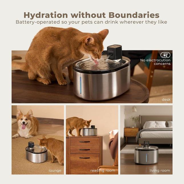 Wireless Cat Water Fountain Stainless Steel,152Oz/4.5L Cat Fountain