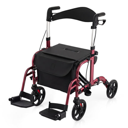 2 in 1 Rollator Walker Aluminum Walking Aid Assistant with Storage Space