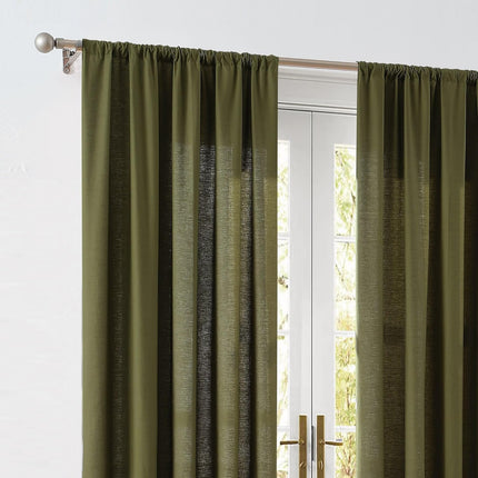Solid Cotton Percale Olive Green 50X96 Window Curtain Pair, Solid Color Themed, Oeko-Tex Certified Confidence