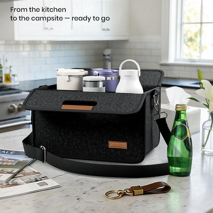 6-Cup Felt Drink Carrier Bag with Handle & Shoulder Strap