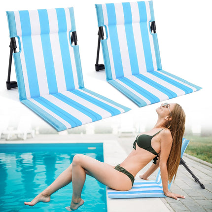 Foldable Poolside Chair Portable Beach Chair, Blue White, 2 Pcs