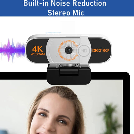 4K Webcam, Auto-Zoom,With Remote Control,Privacy Cover, White Balance, Webcam with Microphone, Plug & Play, 4K Web Camera for Pc/Laptop/Desktop, Video Calling,Conferencing