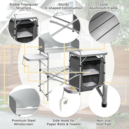 Outdoor BBQ Portable Grilling Table with Windscreen Bag