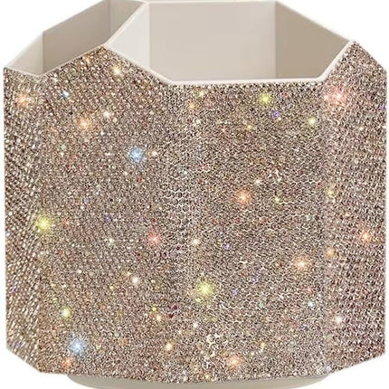 Bling Design Makeup Brush Holder Organizer,360° Rotating Glitter Rhinestones Cosmetics Storage with 5 Slot Large Capacity Makeup Brushes Cup Pen Holder for Vanity,Bathroom Countertops