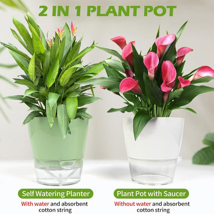 4 Pcs Self Watering Plant Pot , 6 Inch Plant Pot with Drainage Hole and Large Capacity Reservoir, Pots for Plants with Saucer, 2 in 1 Indoor Plant Pots Indoor Perfect for Living Room, Odorless