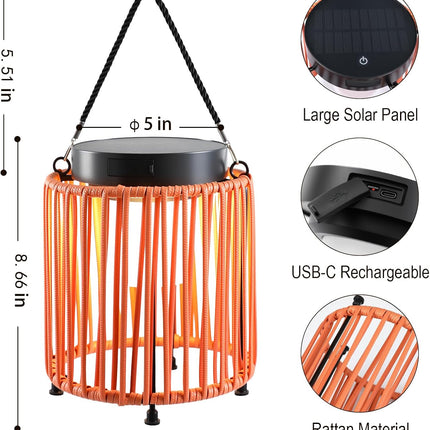 Outdoor Solar Lantern for Patio Waterproof, Rechargeable Table Lamp
