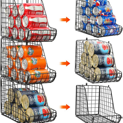 Stackable Can Organizer for Pantry 3Pack,Standing Dispenser Storage Bins,Metal Wire Basket Beverage Pop Soda Rack Stand Kitchen Pantry Countertop Cabinets,Stacking Canned Food Holder