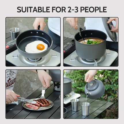 6/10/11/12/14/15/19 PCS Camping Cookware Mess Kit Camping Gear Campfire Utensils Lightweight Stackable Pot Pan Bowls Soup Spoon with Storage Bag for Camping, Backpacking, Outdoor Cooking