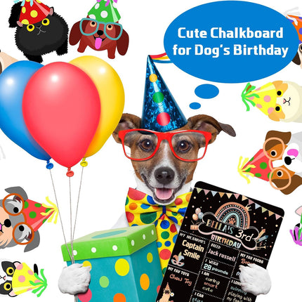 Dog Birthday Chalkboard Boho Themed Dog Birthday Photo Props Rainbow Pet Milestone Chalkboard Sign for Party Supplies Double Sided Reusable Erasable 14 X 10 Inch