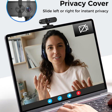 1080P Webcam with Microphone, Privacy Cover for PC, Laptop and Desktop