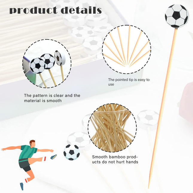 100Pcs Soccer Cocktail Picks 5" Soccer Decor Toothpicks Sticks Skewers for Appetizer Charcuterie Accessories, World Cup 2026 Champions League Sports Catered Event Birthday Themed Party Decorations