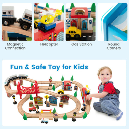 80-Piece Wooden Train Set and Table