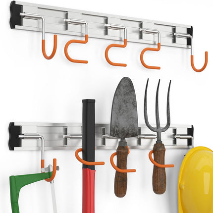 69'' Aluminum Alloy Garden Tool Organizer Wall Mount Garage Organizers and Storage with Hooks Tool Hangers for Shed Hooks for Shovel, Rake, Broom & More