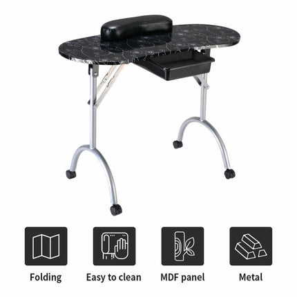 Foldable Portable Manicure Table with Drawer Casters and Cushion