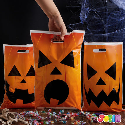 72 Pcs Halloween Trick or Treat Bags Large Halloween Treat Bags for Kids,Halloween Plastics Pumpkins Bags Orange Treat Bags Gift Bags
