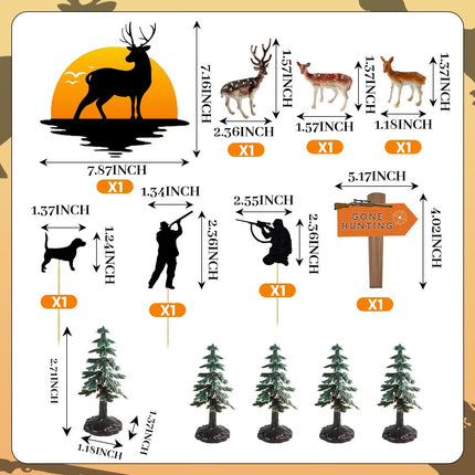 13PCS Deer Hunter Cake Decoration Set - Green Camo Hunting Birthday Decorations for Camo Camping Hunting Birthday Baby Shower Party Supplies