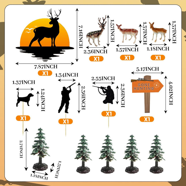 13PCS Deer Hunter Cake Decoration Set - Green Camo Hunting Birthday Decorations for Camo Camping Hunting Birthday Baby Shower Party Supplies