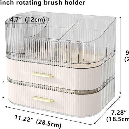 360 Rotating and Stackable Makeup Organizer with 2 Drawers