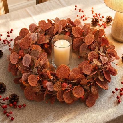 Fall Wreaths for Front Door, 22" Artificial Eucalyptus Leaves Autumn Wreaths Modern Farmhouse Fall Decoration for Home