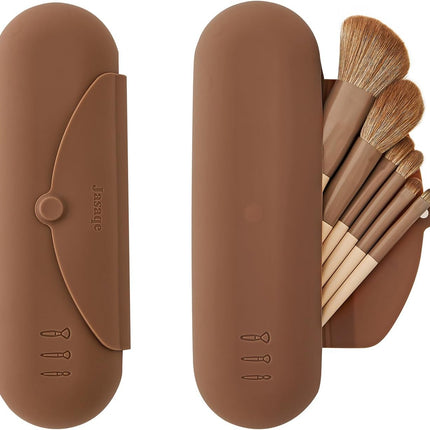 Silicone Makeup Brush Holder，Travel Makeup Bag-Soft Portable Cosmetic Face Brushes Holder，Large Travel Makeup Brush Case with Anti-Fall Out Magnetic Closure