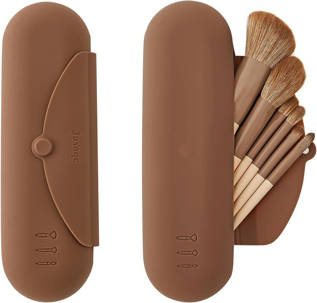 Silicone Makeup Brush Holder，Travel Makeup Bag-Soft Portable Cosmetic Face Brushes Holder，Large Travel Makeup Brush Case with Anti-Fall Out Magnetic Closure