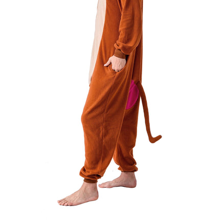 Adult Pajamas Plush Jumpsuit One Piece Monkey Costume for Halloween Animal Themed Party Dress up Role Playing Cosplay