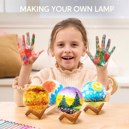 DIY 3D Moon Lamp Painting Kit, Paint Your Own Moon Light Arts and Crafts Kit for Kids 6 8 10 12,Valentine Easter Birthday Gifts for Boys Girls