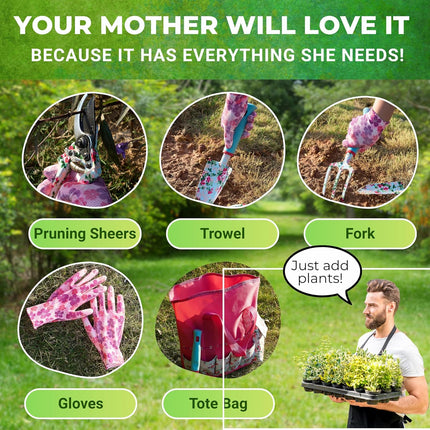 Gardening Tools for Women – Garden Tool Set, 5 Piece Gardening Kit with Garden Bag, Gloves, Shears & Trowel, Gardening Gifts for Women, Garden Tool Kit with Garden Tote Organizer