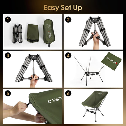 Portable Camping Chair, Lightweight Compact Backpacking Chair with Side Pocket, Wide Seat Folding Chair for Camping, Hiking, Beach - Supports 330Lbs, Green