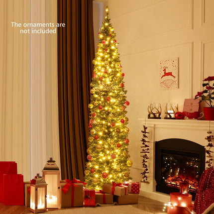 5/6/7/8/9 Feet Pre-Lit Pencil Artificial Christmas Tree with 150/180/200//300/400 Warm White LED Lights