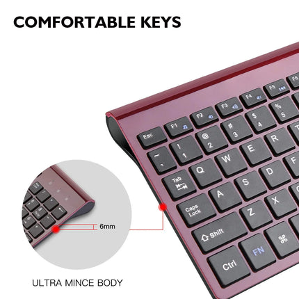 Wireless Keyboard Mouse Combo,  Compact Wireless Keyboard and Mouse Set 2.4G USB Ultra-Thin Sleek Design for Pc/Laptop/Windows(Wine Red)
