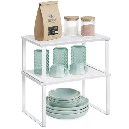 2-Pack Stackable Expandable Cabinet Shelf Organizers, Kitchen Counter Storage Riser & Spice Rack for Pantry and Cupboard