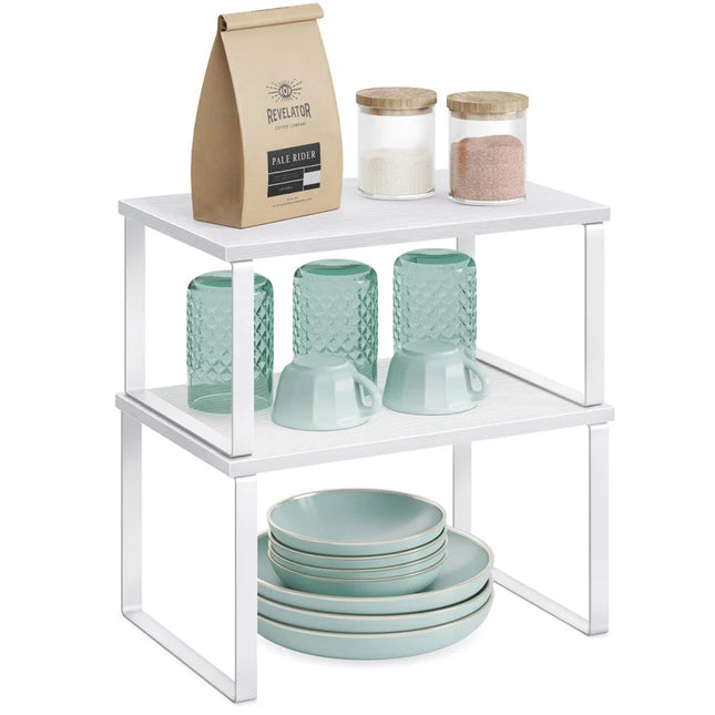 2-Pack Stackable Expandable Cabinet Shelf Organizers, Kitchen Counter Storage Riser & Spice Rack for Pantry and Cupboard