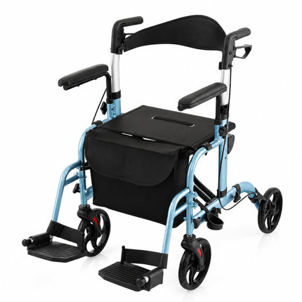 2-In-1 Folding Rollator Walker with Adjustable Handles and Reversible Backrest