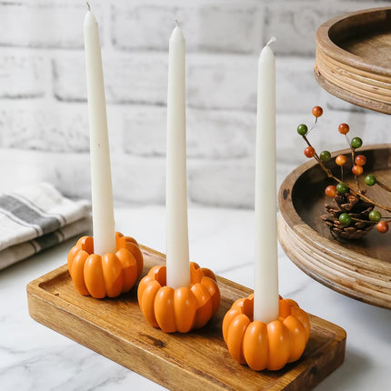 2-In-1 Pumpkin Candle Holder Set - Orange Fall Taper, Tealight & Votive Candle Holders - Pumpkin Table Centerpiece, Fall Candle Decor, Halloween Candlestick Holder (Set of 6)