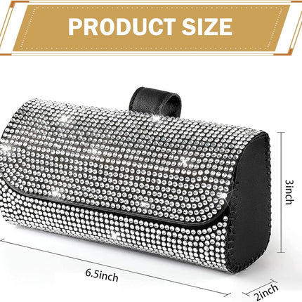 Bling Sunglasses Holder for Car Sun Visor, Rhinestone Auto Eyeglasses Mount Clip Organizer, Leather Sunvisor Sunglasses Storage Case, Universal Glasses Holder Clips for SUV, Sedan, Van (White)
