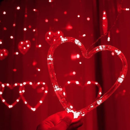 Valentines Day Lights, 138LED 9FT 12Heart Curtain String Lights with 8 Modes, Plug in Galentines Decorations for Indoor Window Outdoor Wedding Party Decor (Red)