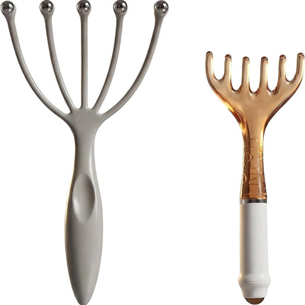Scalp Massager & Gua Sha Tool Set - Manual Head Massager, Massage Comb for Relaxation & Stress Relief (Grey & Brown)