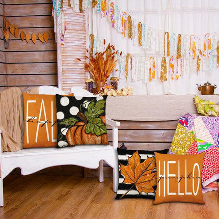 4Pcs Fall Pillow Covers 18 X 18 Inch Autumn Pumpkin Maple Leaves Harvest Throw Pillow Covers Cushion Cases for Thanksgiving Couch Sofa Outdoor Indoor Home House Decor