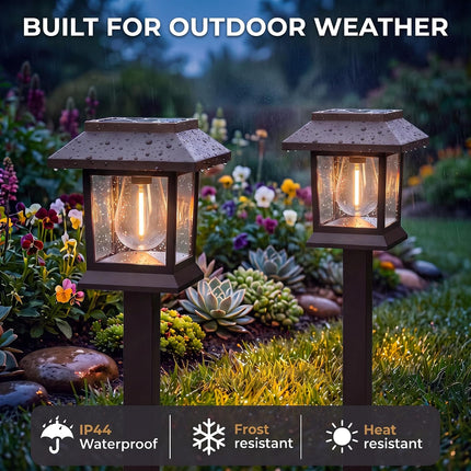 Solar Outdoor Lights, 12 Pack Solar Pathway Lights Waterproof, Landscape Lighting for Path Walkway Lawn Garden Yard outside Décor, Brown