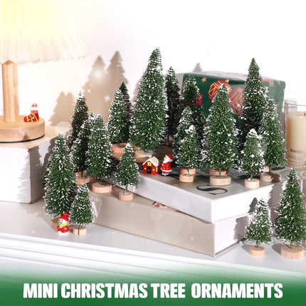 30PCS Artificial Mini Christmas Trees, Mini Pine Tree Sisal Trees with Wood Base Bottle Brush Trees for Christmas Table Top Decor Winter Crafts Ornaments
