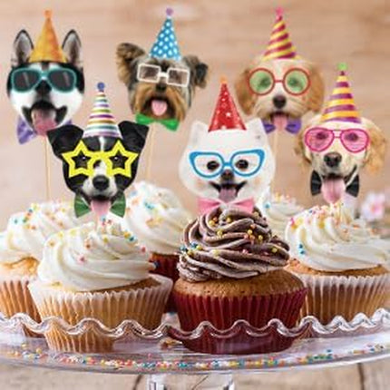 40 Pcs Pet Dog Cupcake Toppers Dogs Face Birthday Hat Cupcake Picks Dog Cake Decorations for Puppy Theme Kids Birthday Baby Shower Party Decorations Supplies