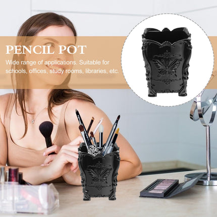 Acrylic Makeup Brush Pot Cosmetic Brush Holder Organizer Butterfly Decor Pencil Pen Container Black