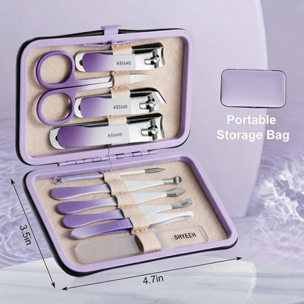 Manicure Set, 10 Pcs High-Carbon Steel Nail Clippers Set, Portable Mini Manicure and Pedicure Kit, Travel Grooming Nail Kit with Leather Bag for Men and Women