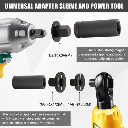 4Pcs Low Profile Impact Socket Adapter Set for Tight Spaces, Cr‑Mo Steel