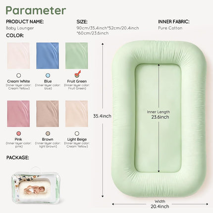 Infant Support Cushion & Baby Support Cushion for Newborn 0-24 Months, Breathable Cotton Pad, Supervised Use, Portable Infant Essentials for Travel and Home, Green (Cover Included
