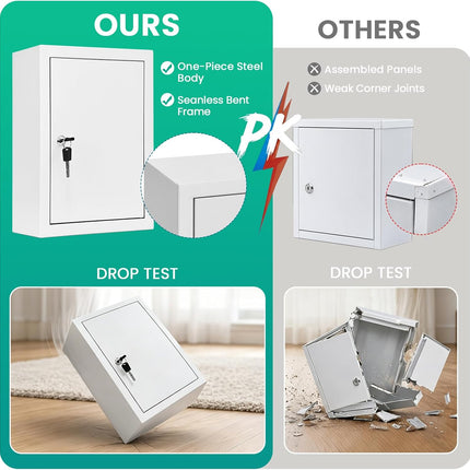 Metal Locking Wall-Mounted Medicine Cabinet, Bathroom Medicine Cabinet Organizer with 3 Compartments & 2 Door Storage Bins, First Aid Cabinet for Home Bathroom Office, Weekly Pill Organizer Included
