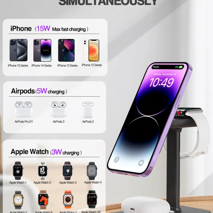 20W Magnetic Wireless Charger for Iphone - 3 in 1 Charging Station Compatible with Iphone 17/16/15/14/13/12 Pro Max, for Iwatch & Air Pods 4 3 Pro, Black